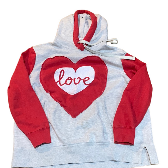 Tops - Upcycled XL Red and Gray Heart Love Hoodie